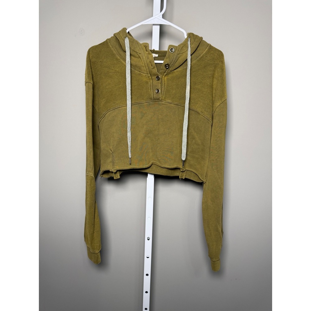 POL Olive Green Cropped Hoodie Sweatshirt with Drawstrings